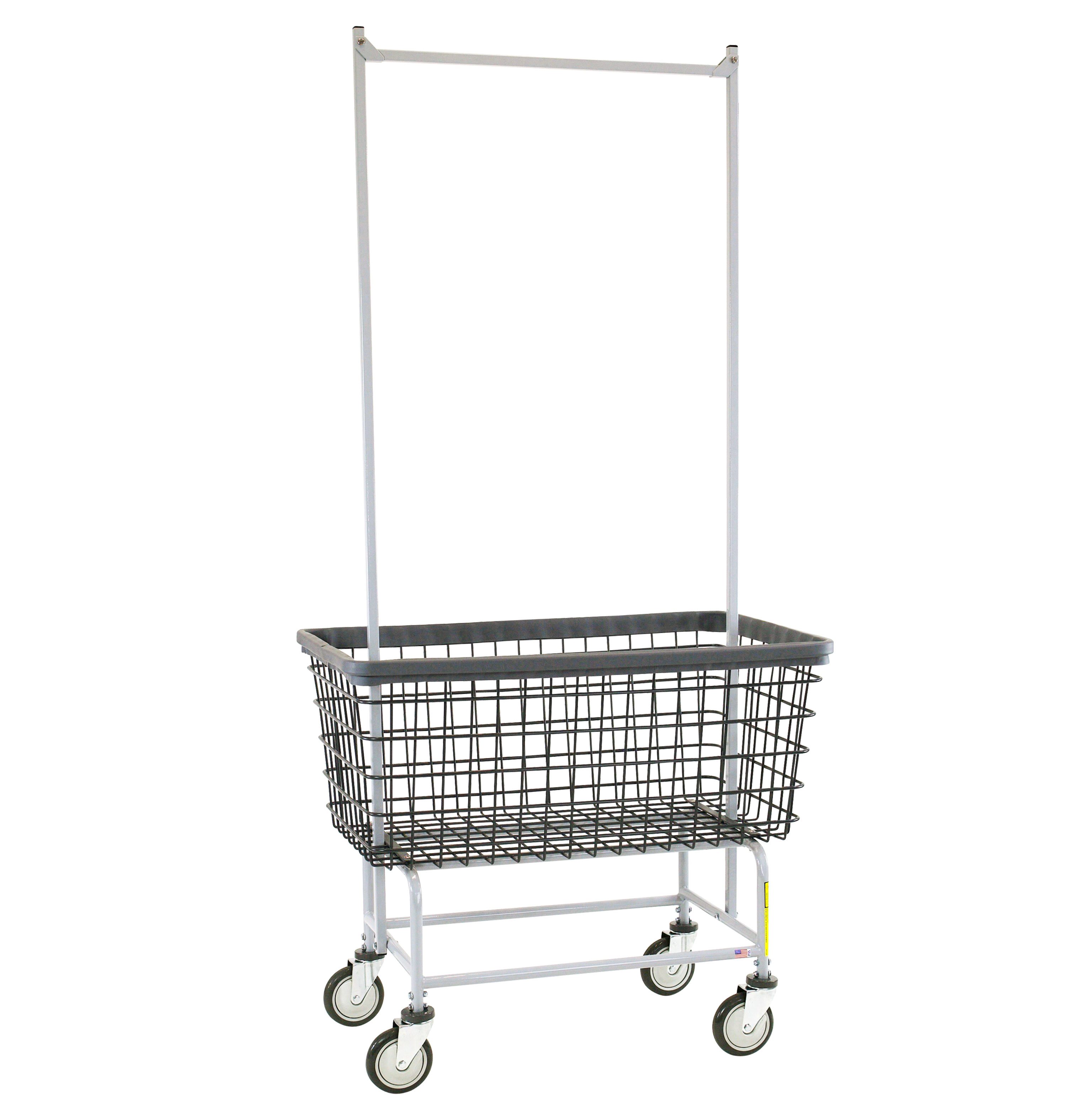 Details about   Heavy duty Garment Organizer Laundry Cart With Storage Basket Double Pole Rack 