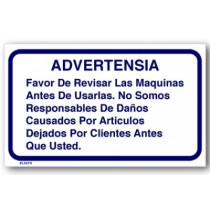 Spanish Version - Notice Please Check Washers And Dryers Before Using Them Sign 10" X 16"