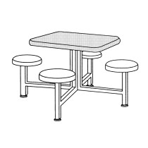 Seat Table Units STF-3030 With 1 Table And 4 Chairs In Firecracker