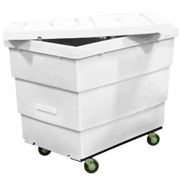 R11-Whx-Rlc-4Hnn - Small Recycle Cart, W/Locking Lid, White, Hard Rubber Casters, 2Rg/2Sw  - Royal Basket