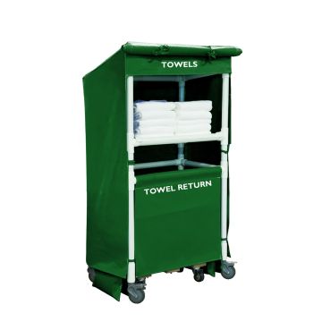 R32-Eex-S1A-4Uln - Towel Station, Pvc, 32" 1 Shelf, Green Vinyl Cover, All Swivel, 2L - Royal Basket