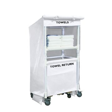 R32-Wwx-S1A-4Uln - Towel Station, Pvc, 32" 1 Shelf, White Vinyl Cover, All Swivel, 2L - Royal Basket