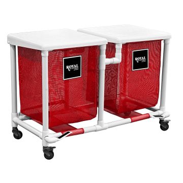R35-Rrx-H2F-3Uln - Hamper, Pvc, 35 Gal, Double, Red, Mesh, W/Foot Pedal, All Swivel, 2L  - Royal Basket