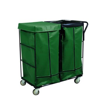 R41-Eex-J2C-4Unn - Janitorial Linen Cart, Two Compartment, Green, 2Rg/2Sw - Royal Basket