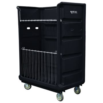 R48-Bkx-Taa-6Unn - 48 Cu Ft Turnabout Truck,Wire Shelves, Black, All Swivel - Royal Basket
